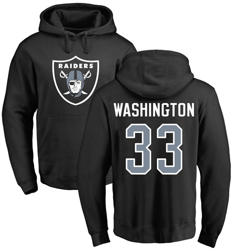 Men Oakland Raiders Black DeAndre Washington Name and Number Logo NFL Football 33 Pullover Hoodie Sweatshirts